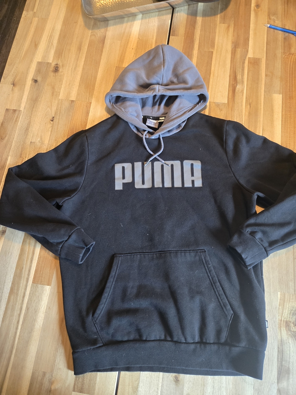 PUMA Block Emb Fleece Hoodie – Black & Gray Colorblock Pullover